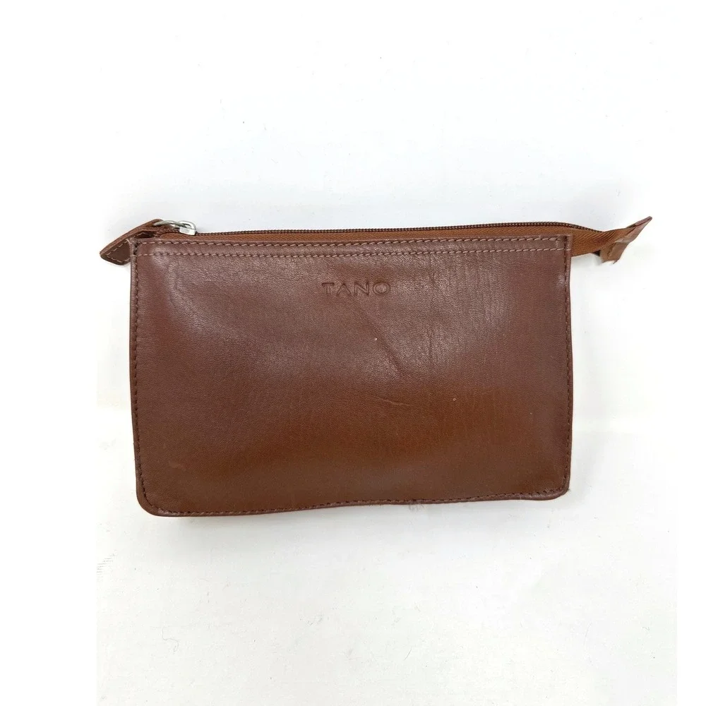 Tano Small Leather Zip Pouch Brown